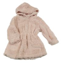 Světlerůžová chlupatá mikina s kapsami a kapucí 