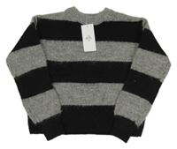 Nové - čierno-sivý pruhovaný crop vlnený sveter Primark