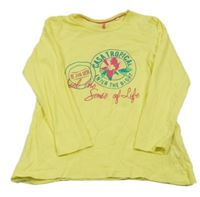 Žlté tričko s nápisom a květem Lupilu