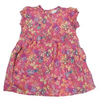 Ružové ľahké šaty s farebnymi motýlikmi C&A