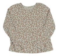 Sivo-staroružové kvetované rebrované tričko