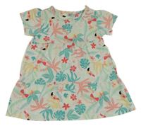 Mintovo-barevné květované šaty s tukany 