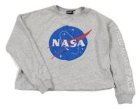 Sivá melírovaná crop mikina s Nasa