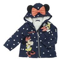 Tmavomodrá bodkovaná á šušťáková jesenná bunda s kapucňou a Minnie Disney