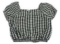 Černo-bílá kostkovaná crop halenka Next