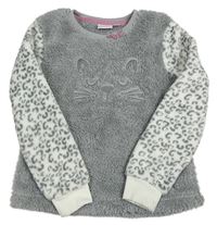 Sivo-biela chlpatá mikina s leopardím vzorom a ňufáčikom  Alive