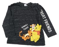 Tmavošedé melírované triko s Medvídkem Pú a Tygrem Disney
