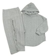 2set -Sivá rebrovaná úpletová melírovaná mikina s kapucí + legíny Shein