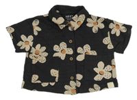 Antracitová květovaná crop halenka Next