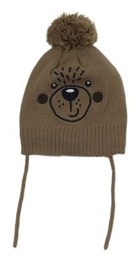 Hnědá čepice s čumákem a bambulí orsolino 