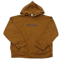 Hnedá mikina s nápisom a smajlíkom a kapucňou Shein