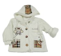 Biely sametovo/pletený prepínaci zateplený sveter s výšivkami a kapucňou