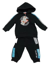 Nové - 2set - Černo-modro-šedá mikina s logem a kapucí + tepláky Lee Cooper