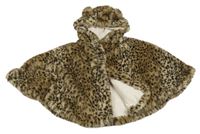 Béžové kožušinové podšité pončo s leopardím vzorom a kapucňou Next