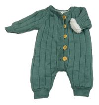 Zelený rebrovaný úpletový zateplený overal Shein