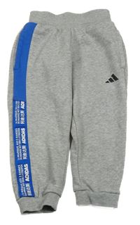 Šedo-modré tepláky s nápisy a logem Adidas