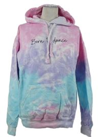 Dámská modro-růžovo-fialová batikovaná mikina s nápisem a kapucí Colortone 