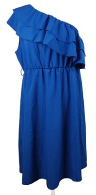 Dámské safírové midi asymetrické šaty s volánky Shein 