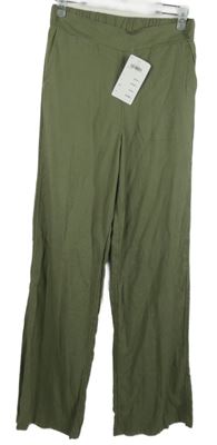 Nové - Dámské khaki lněné volné kalhoty Laura Torelli