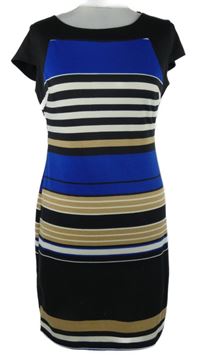 Dámske čierno-modro-béžové pruhované šaty Enfocus studio