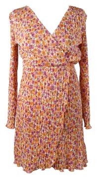 Dámské oranžovo-růžové kytičkované plisované šaty Page one young