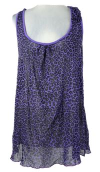 Dámský fialovo-černý vzorovaný tylový top 