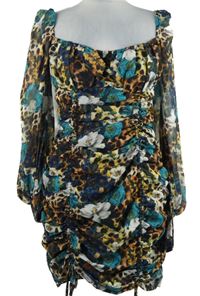 Dámské barevné vzorované šifonové šaty s řasením PrettyLittle Thing