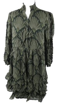 Dámske khaki vzorrované šifónové šaty Mint Velvet