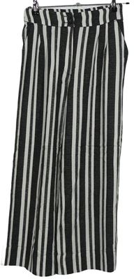 Dámske čierno-biele pruhované culottes nohavice H&M