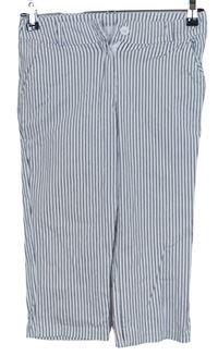 Dámske bielo-tmavomodré prúžkované elastické capri nohavice