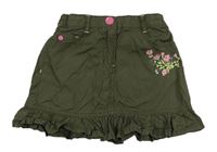 Khaki plátenná sukňa s kvietkami kids