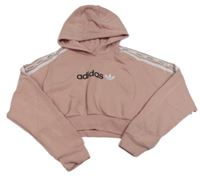Světlerůžová crop mikina s logem a kapucí Adidas