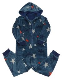Tmavomodrá chlpatá kombinéza s hviezdami a kapucňou M&S