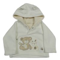 Biela fleecová mikina s medvěďom a kapucňou bhs