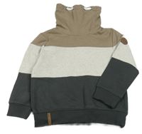 Hnědo-béžovo-antracitová mikina s komínovým límcem Topolino