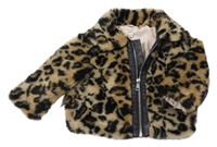 Béžovo-čierna leopardí kožušinová podšitá bunda River Island