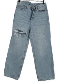 Dámske svetlomodré loose straight rifle s dierami H&M