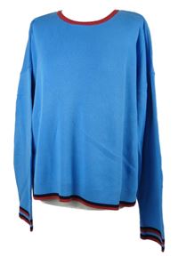 Dámsky modrý sveter s pruhovanými lemy Esprit