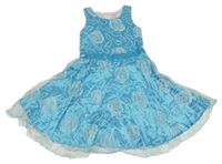 Modro-biele sáténovo/šifonové slávnostné šaty