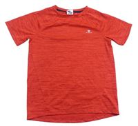 Červené žíhané športové funkčné tričko Domyos