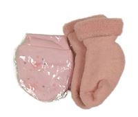 2set - růžové froté ponožky + světlerůžové rukavice s kytičkami 