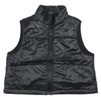 Čierna šušťáková prešívaná ľahká zateplená crop vesta Shein