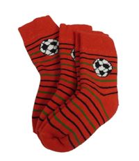 Nové - 2x ponožky - Červeno-černo-zelené pruhované s futbalovým loptou