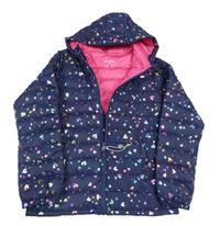 Tmavomodrá prešívaná šušťáková zateplená funkčná bunda so srdiečkami a kapucňou Mountain Warehouse