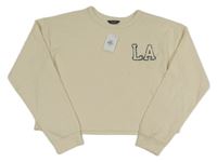 Nové - Svetlobéžové rebrované crop tričko s písmeny Primark