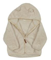 Béžová plyšová propínací mikina s kapucí a oušky H&M