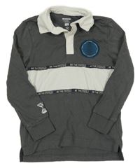 Tmavošedo-biele polo tričko s nášivkou a nápismi F&F