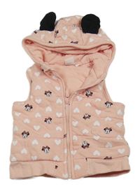 Svetloružová zateplená tepláková vesta s Minnie a srdiečkami a kapucňou Disney
