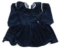 Tmavomodrá zamatová bodkovaná á šatová tunika s volánikom