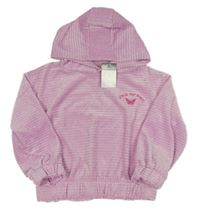 Nové - Svetloružová zamatová pruhovaná mikina s motýlom a kapucňou Primark